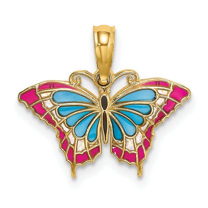 10K Yellow Gold 10K Small Enameled Blue And Red Butterfly Charm