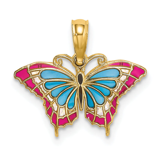 10K Yellow Gold 10K Small Enameled Blue And Red Butterfly Charm