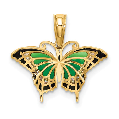 10K Yellow Gold 10K Small Green Enameled Butterfly Charm
