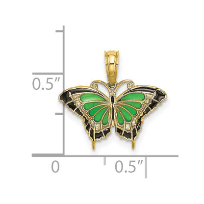 10K Yellow Gold 10K Small Green Enameled Butterfly Charm