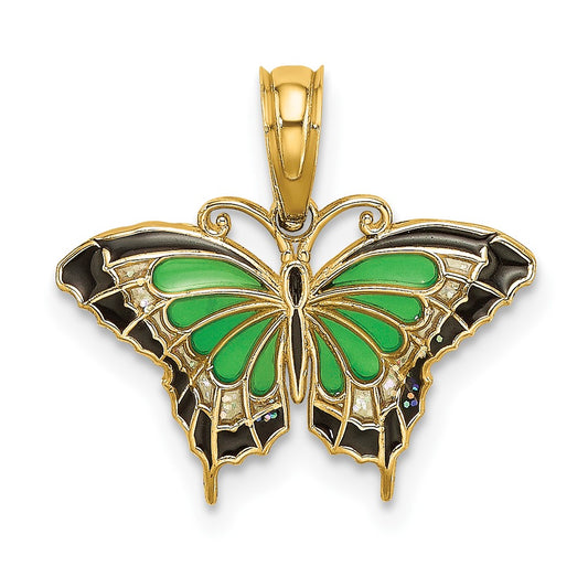 10K Yellow Gold 10K Small Green Enameled Butterfly Charm