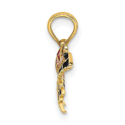 10K Yellow Gold 10K Small Enameled Pink Butterfly