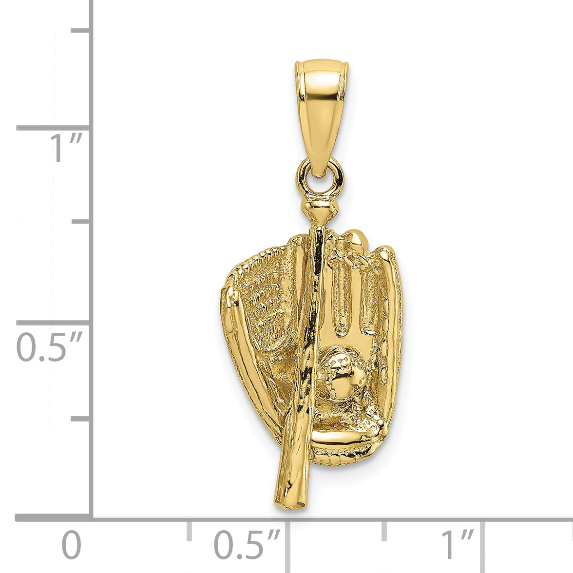 10K Yellow Gold 10K 3-D Polished Baseball Glove, Bat And Ball Charm