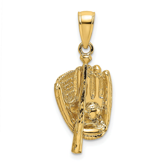 10K Yellow Gold 10K 3-D Polished Baseball Glove, Bat And Ball Charm