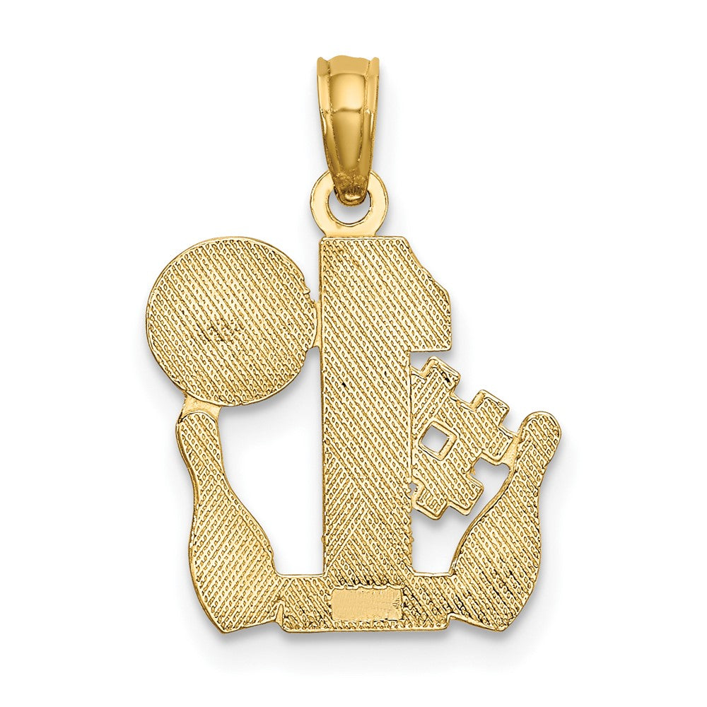 10K Yellow Gold 10K #1 Bowling Ball And Two Pins Charm