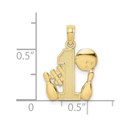 10K Yellow Gold 10K #1 Bowling Ball And Two Pins Charm