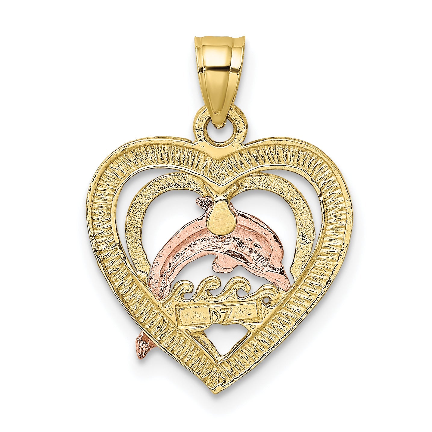 10K Two-Tone 10K W/White Rhodium Dolphin In Heart Charm