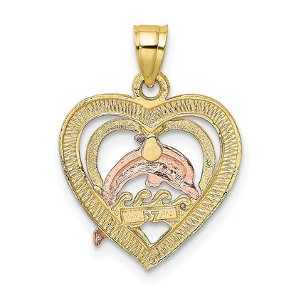10K Two-Tone 10K W/White Rhodium Dolphin In Heart Charm