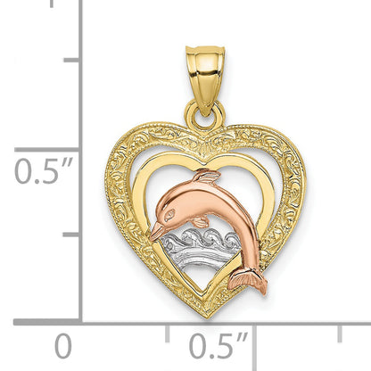 10K Two-Tone 10K W/White Rhodium Dolphin In Heart Charm