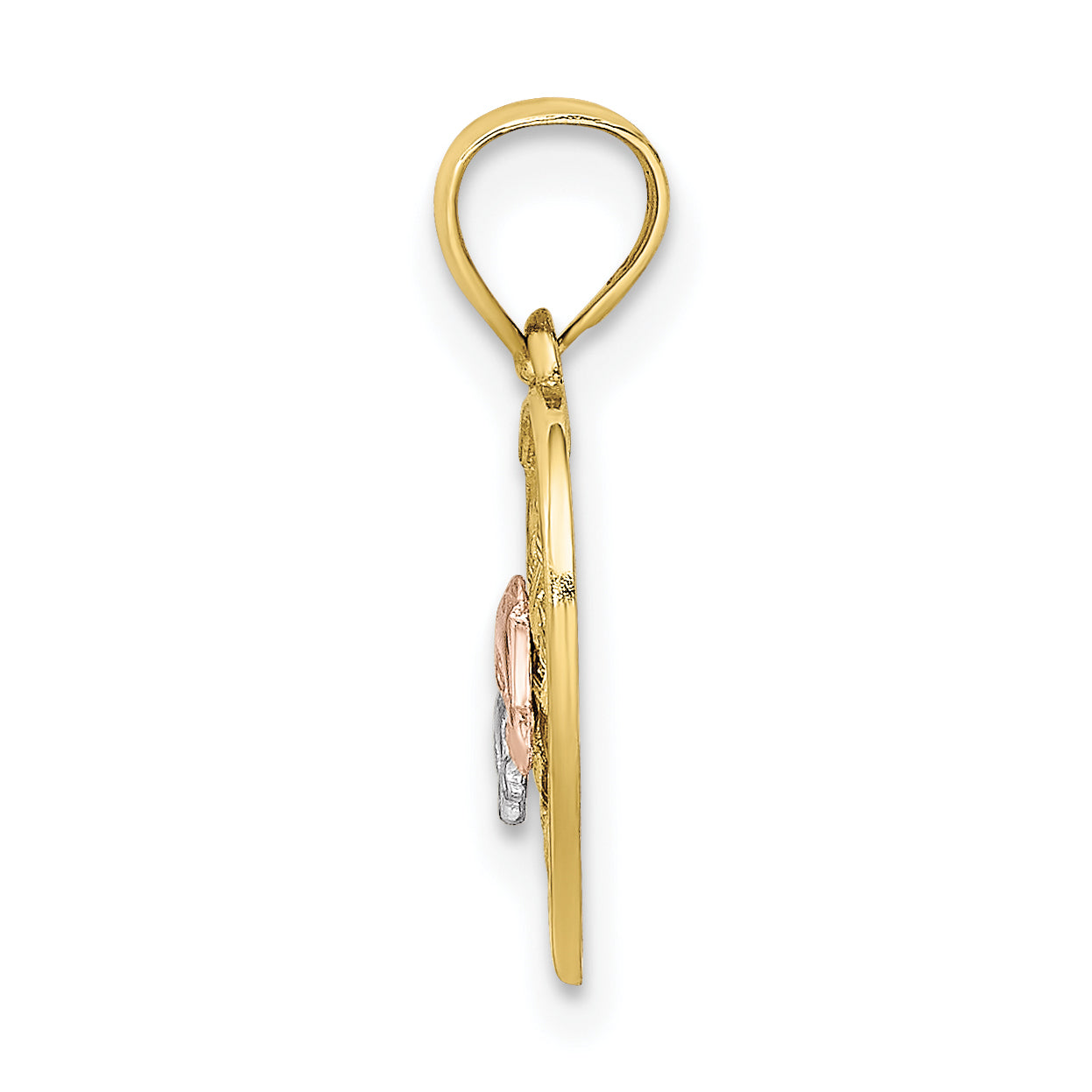 10K Two-Tone 10K W/Rhodium Double Dolphins On Woven Heart Charm