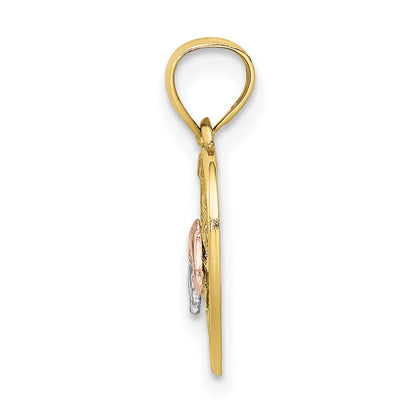 10K Two-Tone 10K W/Rhodium Double Dolphins On Woven Heart Charm