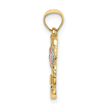 10K Two-Tone 10K W/White Rhodium Flower In Heart Charm