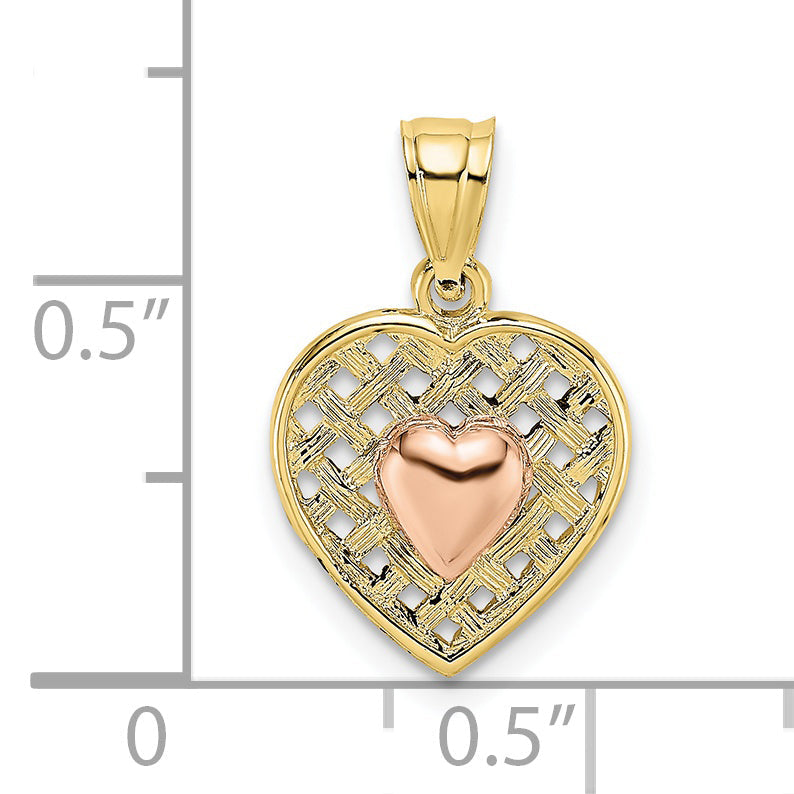 10K Two-Tone Yellow And Rose Gold Polished Heart On Woven Charm