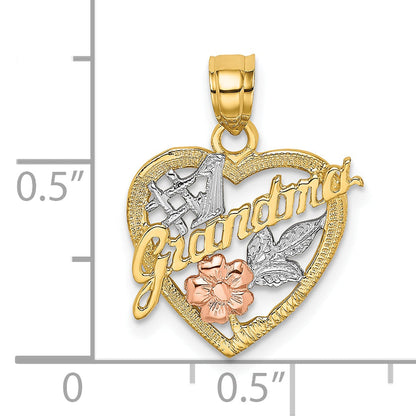 10K Two-Tone 10K W/White Rhodium #1 Grandma In Heart Charm