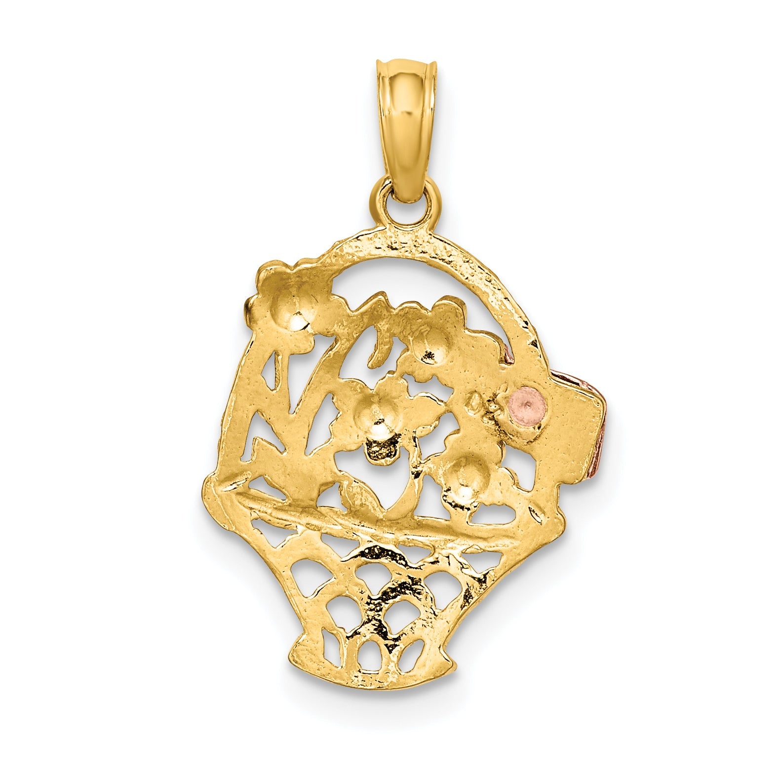10K Two-Tone Two-Tone W/White Rhodium Flower Basket W/I Love You Charm