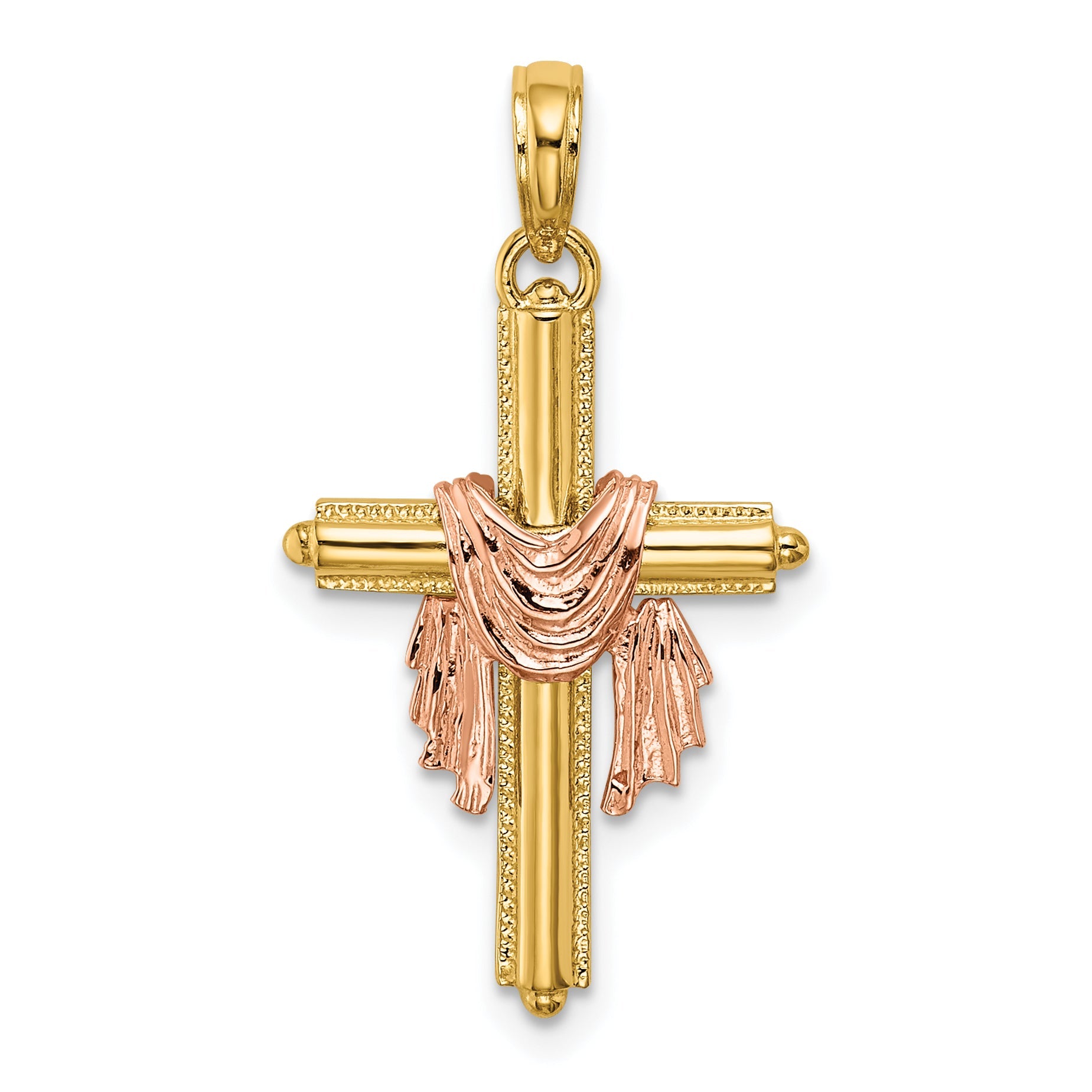 10K Two-Tone 10K Two-Tone Cross W/ Drape Charm