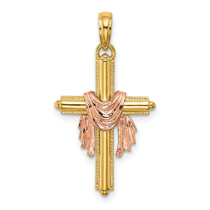 10K Two-Tone 10K Two-Tone Cross W/ Drape Charm