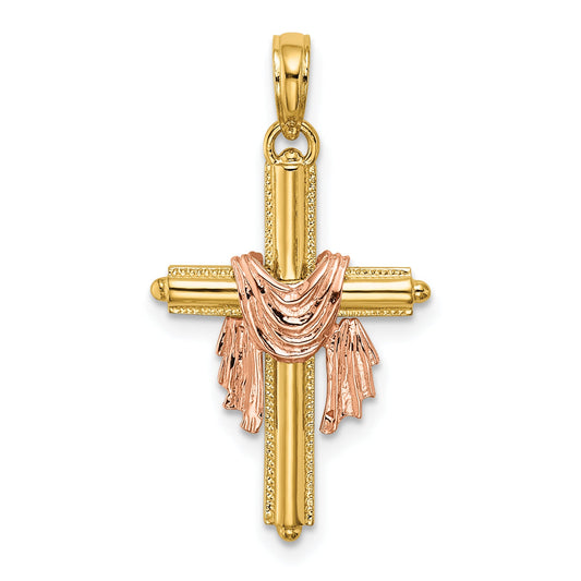 10K Two-Tone 10K Two-Tone Cross W/ Drape Charm
