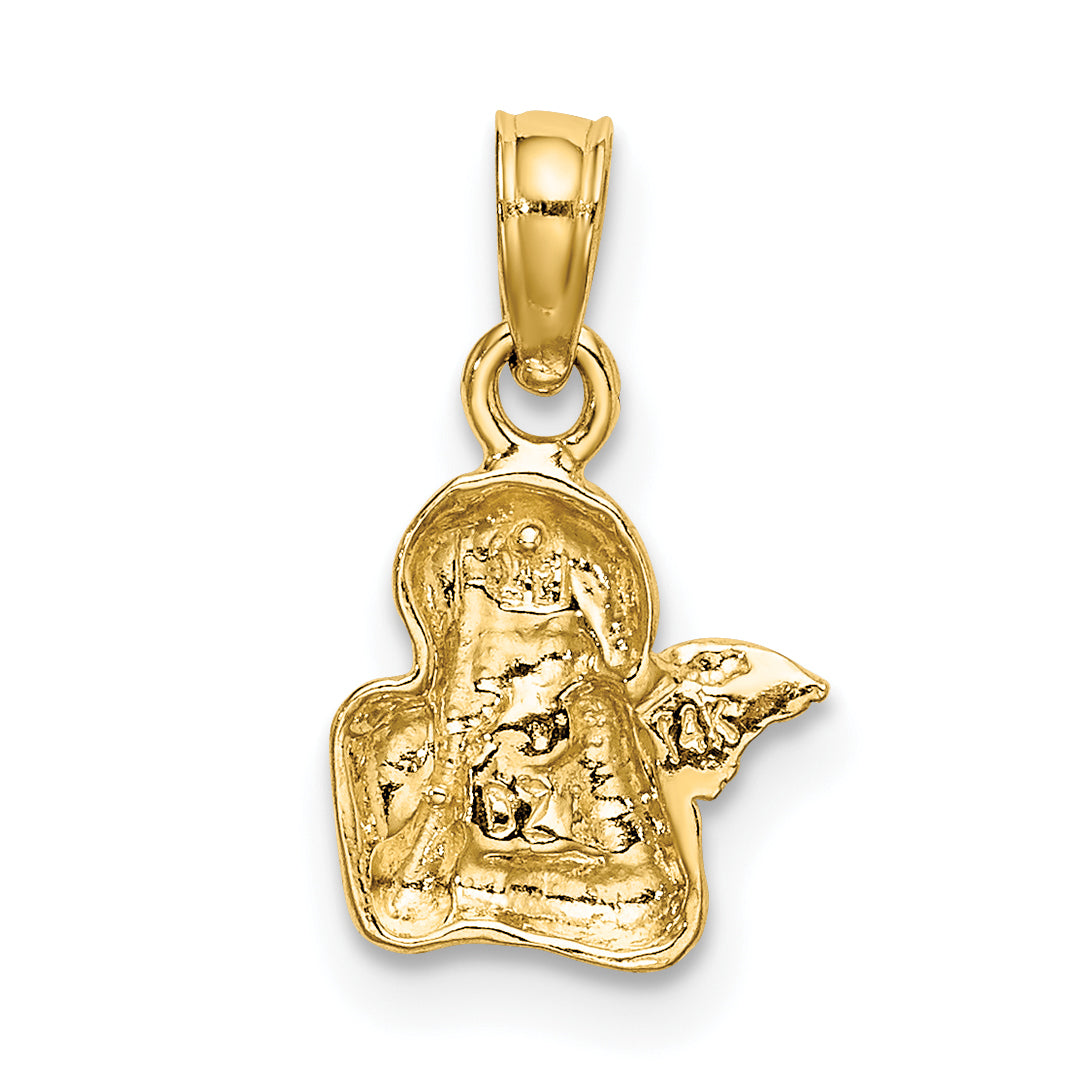 10K Yellow W/Rhodium 10K Angel Resting On Elbow W/ Rhodium Wing Charm