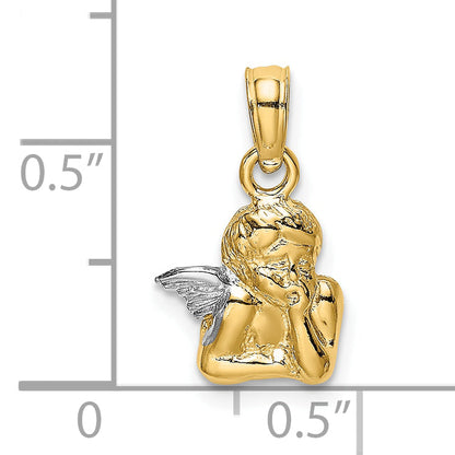 10K Yellow W/Rhodium 10K Angel Resting On Elbow W/ Rhodium Wing Charm