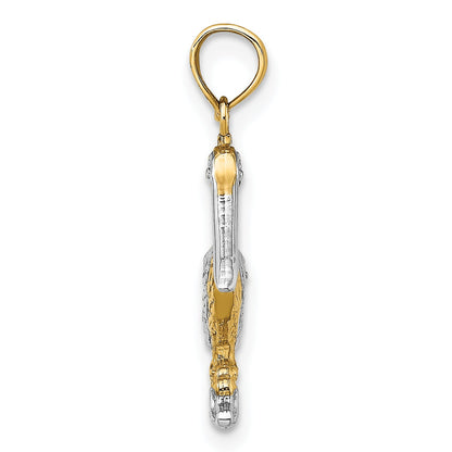 10K Yellow W/Rhodium 10K W/ Rhodium 3-D Small Standing Pelican Charm