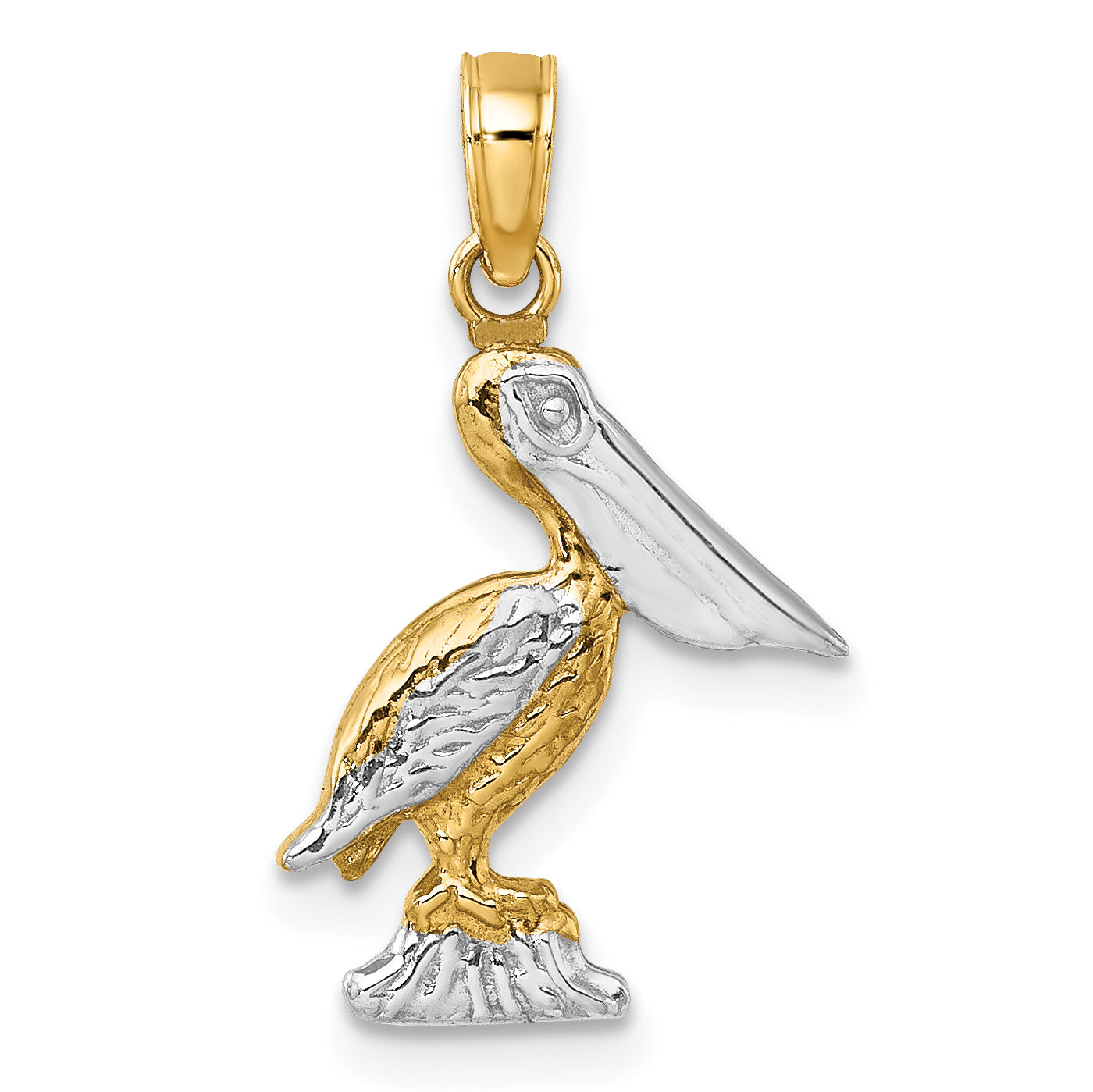 10K Yellow W/Rhodium 10K W/ Rhodium 3-D Small Standing Pelican Charm