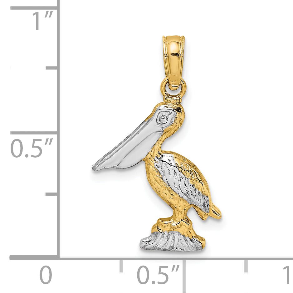 10K Yellow W/Rhodium 10K W/ Rhodium 3-D Small Standing Pelican Charm