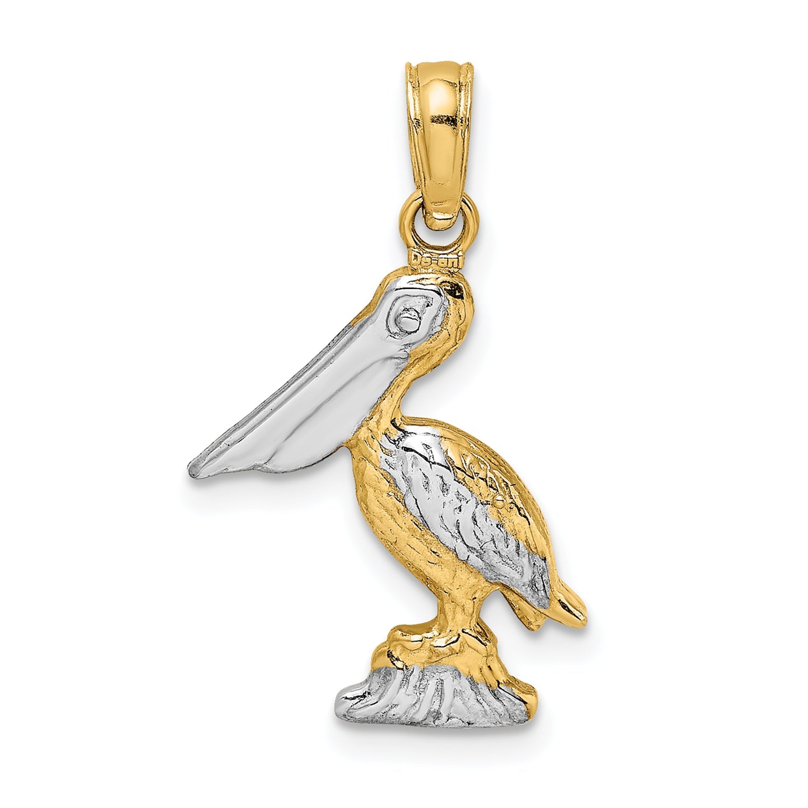 10K Yellow W/Rhodium 10K W/ Rhodium 3-D Small Standing Pelican Charm