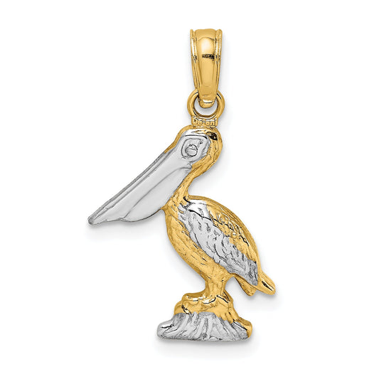 10K Yellow W/Rhodium 10K W/ Rhodium 3-D Small Standing Pelican Charm