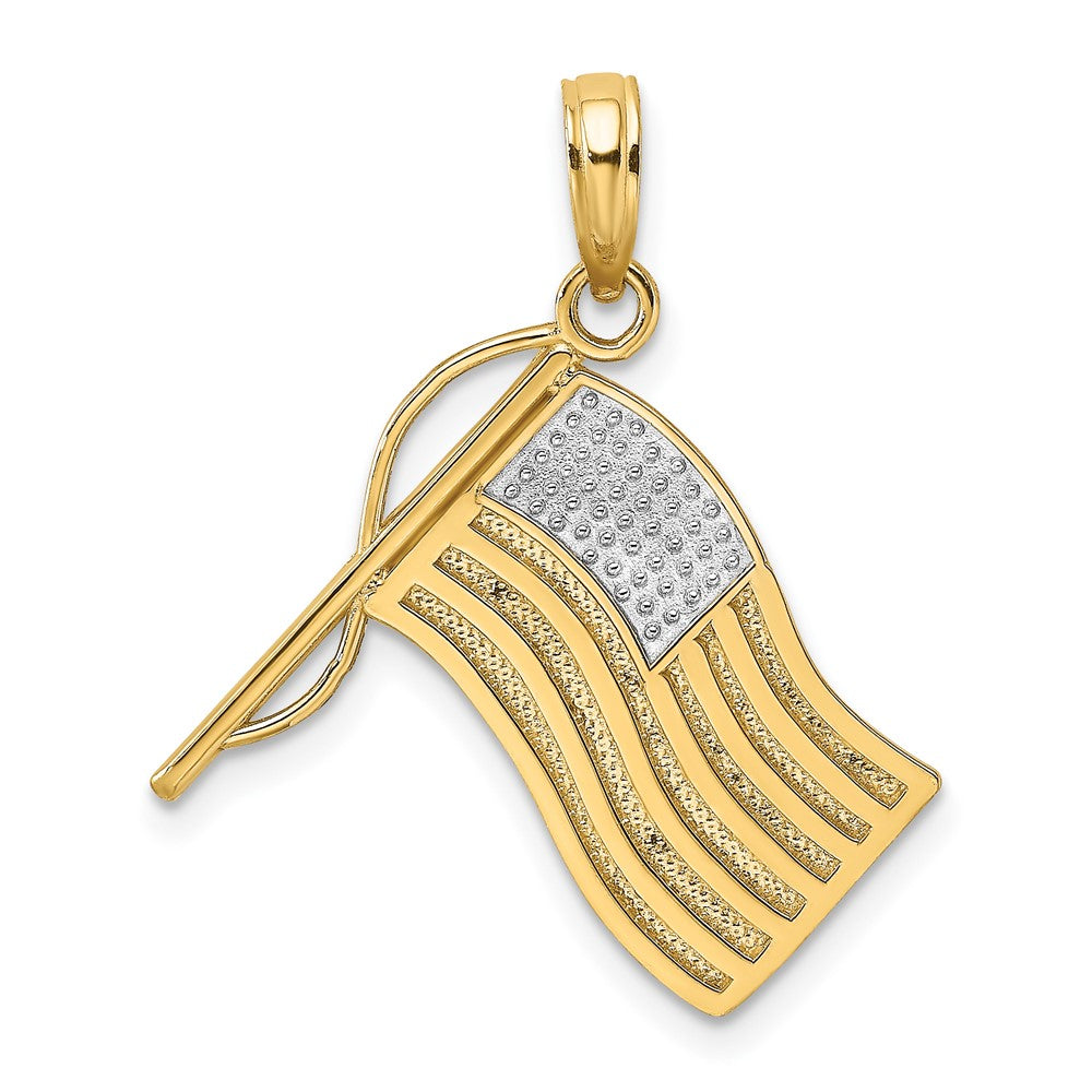 10K Yellow W/Rhodium W/ Rhodium American Flag Charm