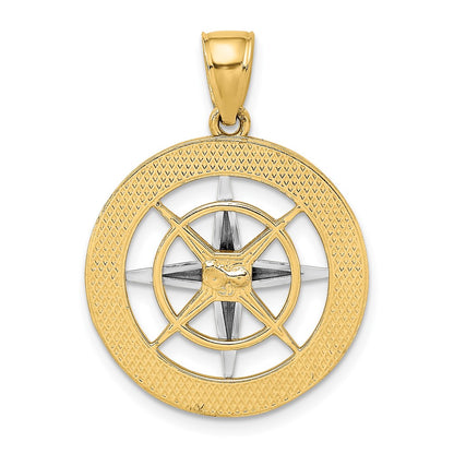 10K Yellow W/Rhodium 10K Nautical Compass White Needle Charm
