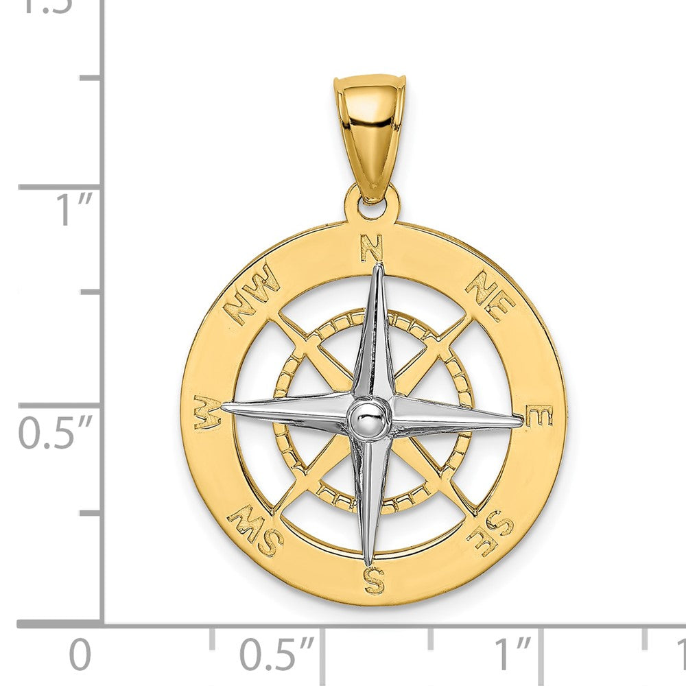 10K Yellow W/Rhodium 10K Nautical Compass White Needle Charm