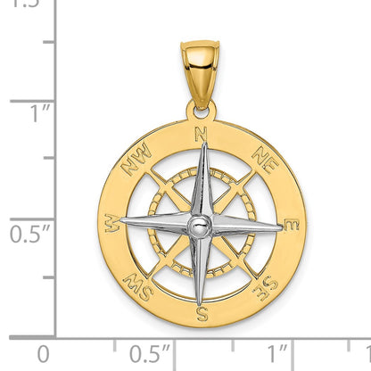 10K Yellow W/Rhodium 10K Nautical Compass White Needle Charm