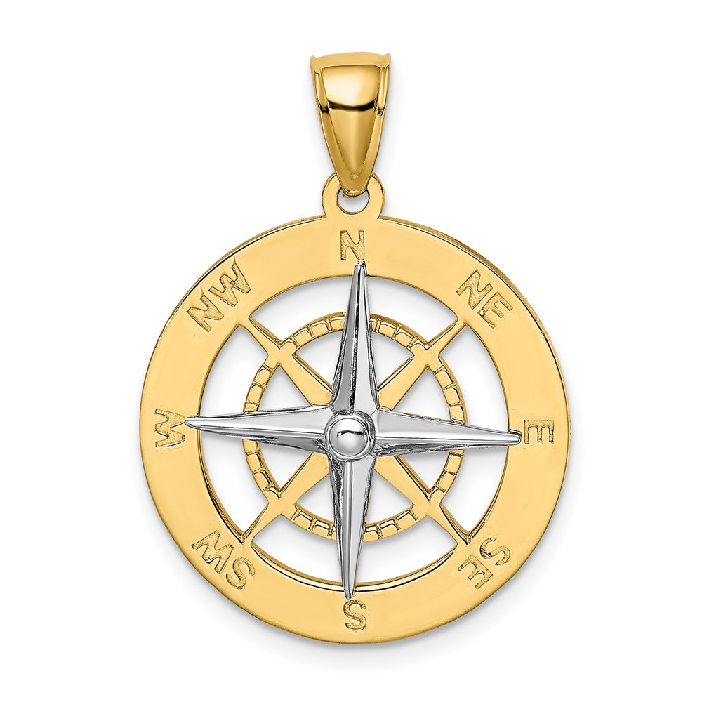 10K Yellow W/Rhodium 10K Nautical Compass White Needle Charm