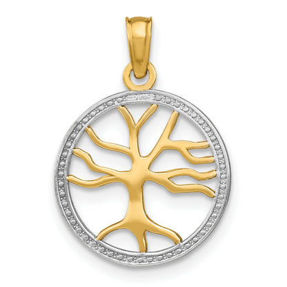 10K Yellow W/Rhodium 10K 3-D Tree Of Life In Round Frame Charm