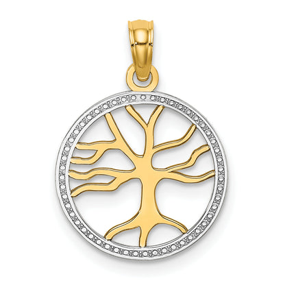 10K Yellow W/Rhodium 10K 3-D Tree Of Life In Round Frame Charm