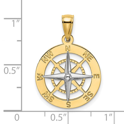 10K Yellow W/Rhodium 10K Nautical Compass White Needle Charm