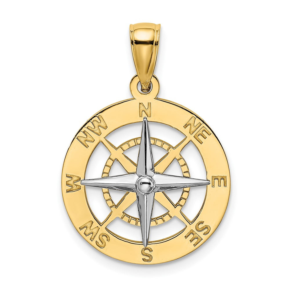 10K Yellow W/Rhodium 10K Nautical Compass White Needle Charm