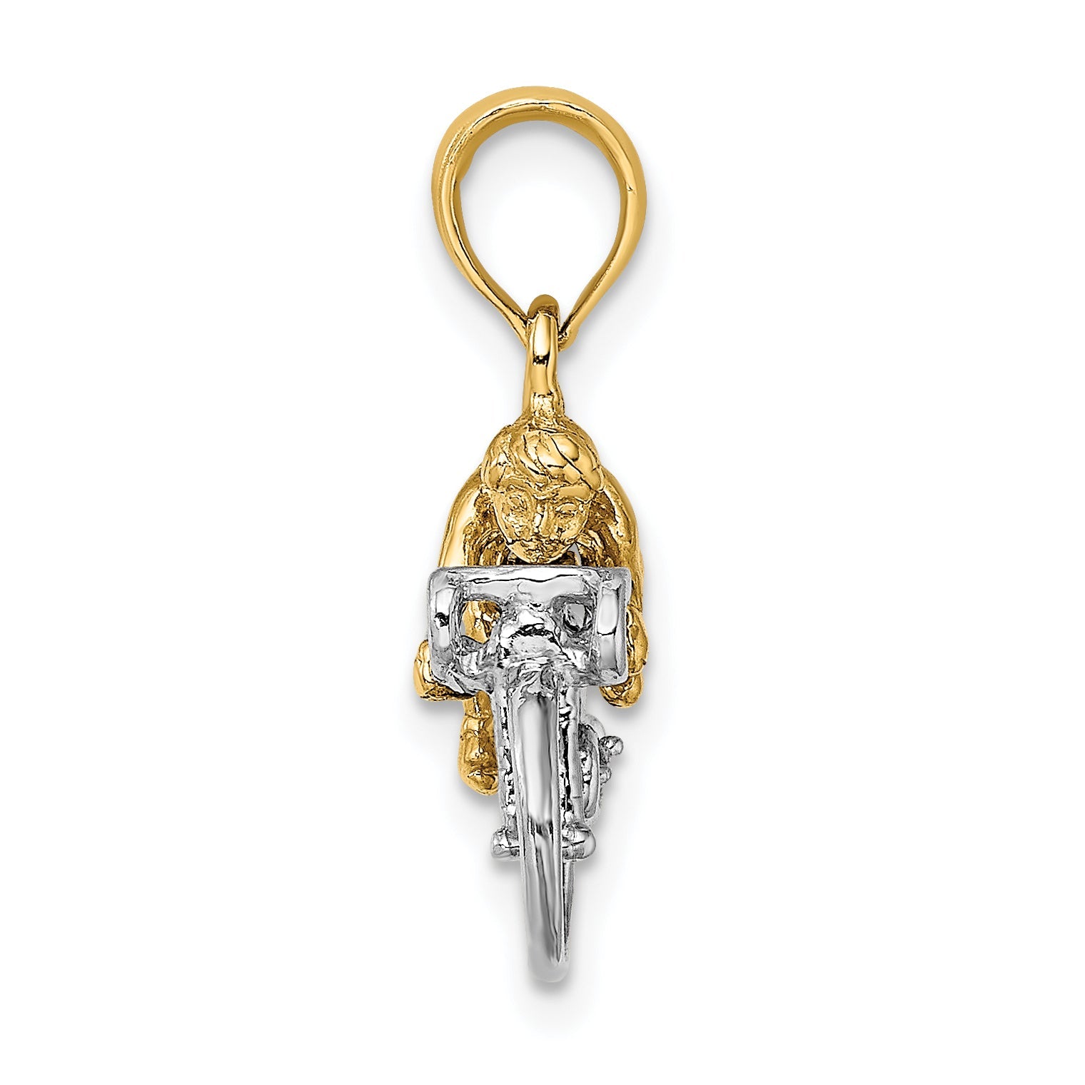 10K Yellow W/Rhodium 10K W/ Rhodium 3-D Bicycle With Rider Charm
