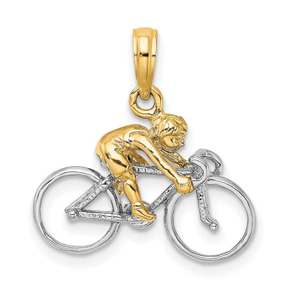 10K Yellow W/Rhodium 10K W/ Rhodium 3-D Bicycle With Rider Charm