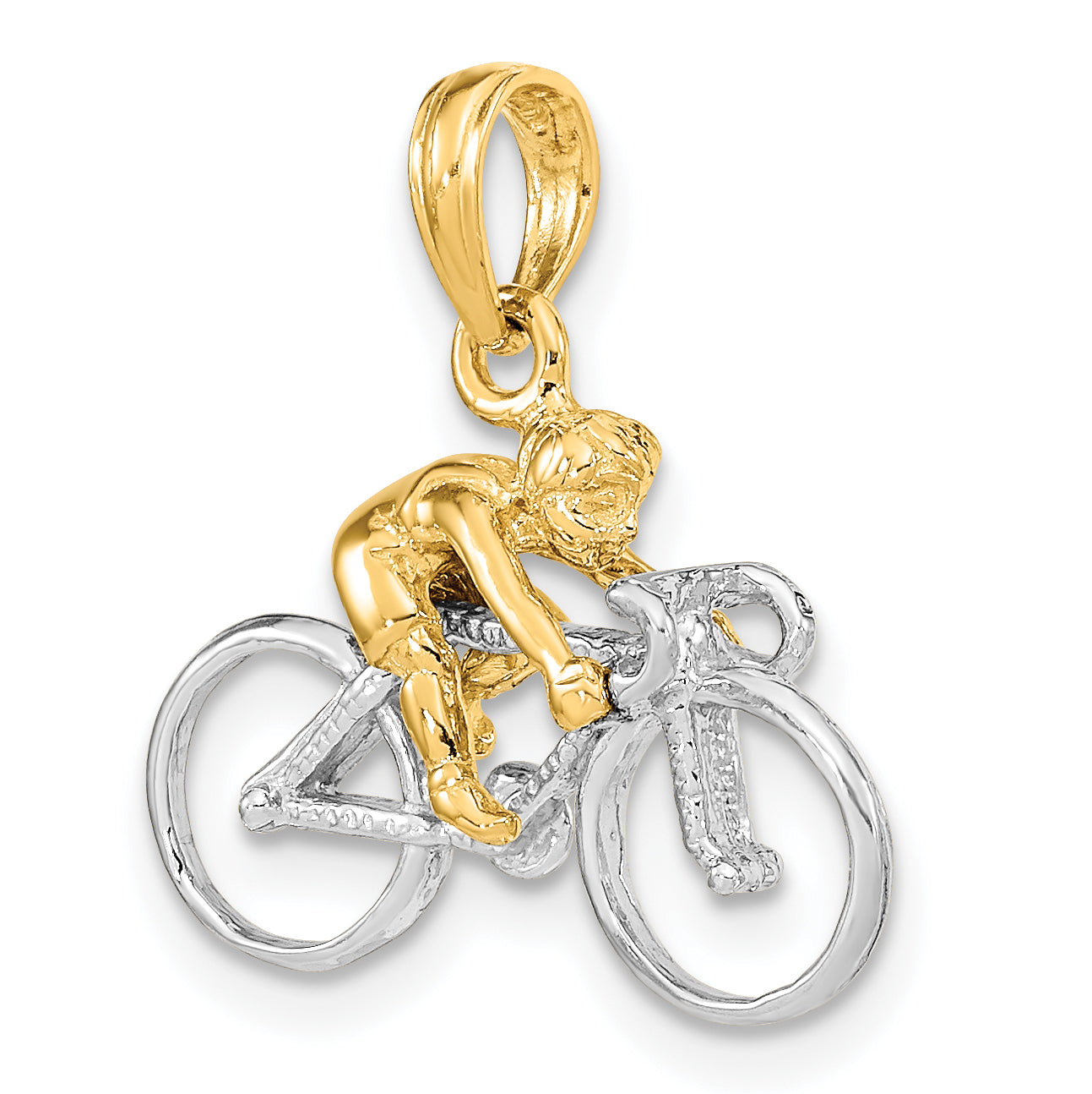 10K Yellow W/Rhodium 10K W/ Rhodium 3-D Bicycle With Rider Charm