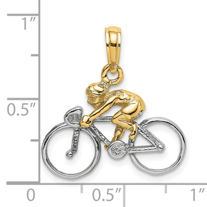 10K Yellow W/Rhodium 10K W/ Rhodium 3-D Bicycle With Rider Charm