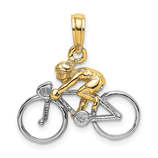 10K Yellow W/Rhodium 10K W/ Rhodium 3-D Bicycle With Rider Charm