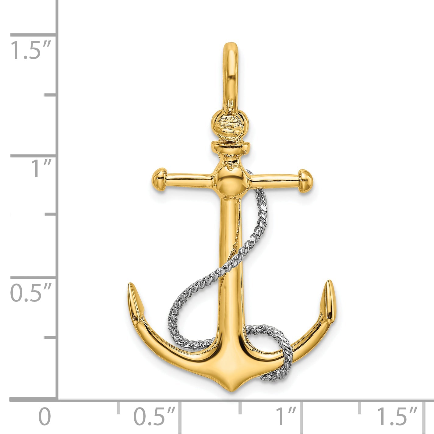 10K Two-Tone 10K 3-D Anchor W/T Bar And Rope W/Shackle Bail Charm