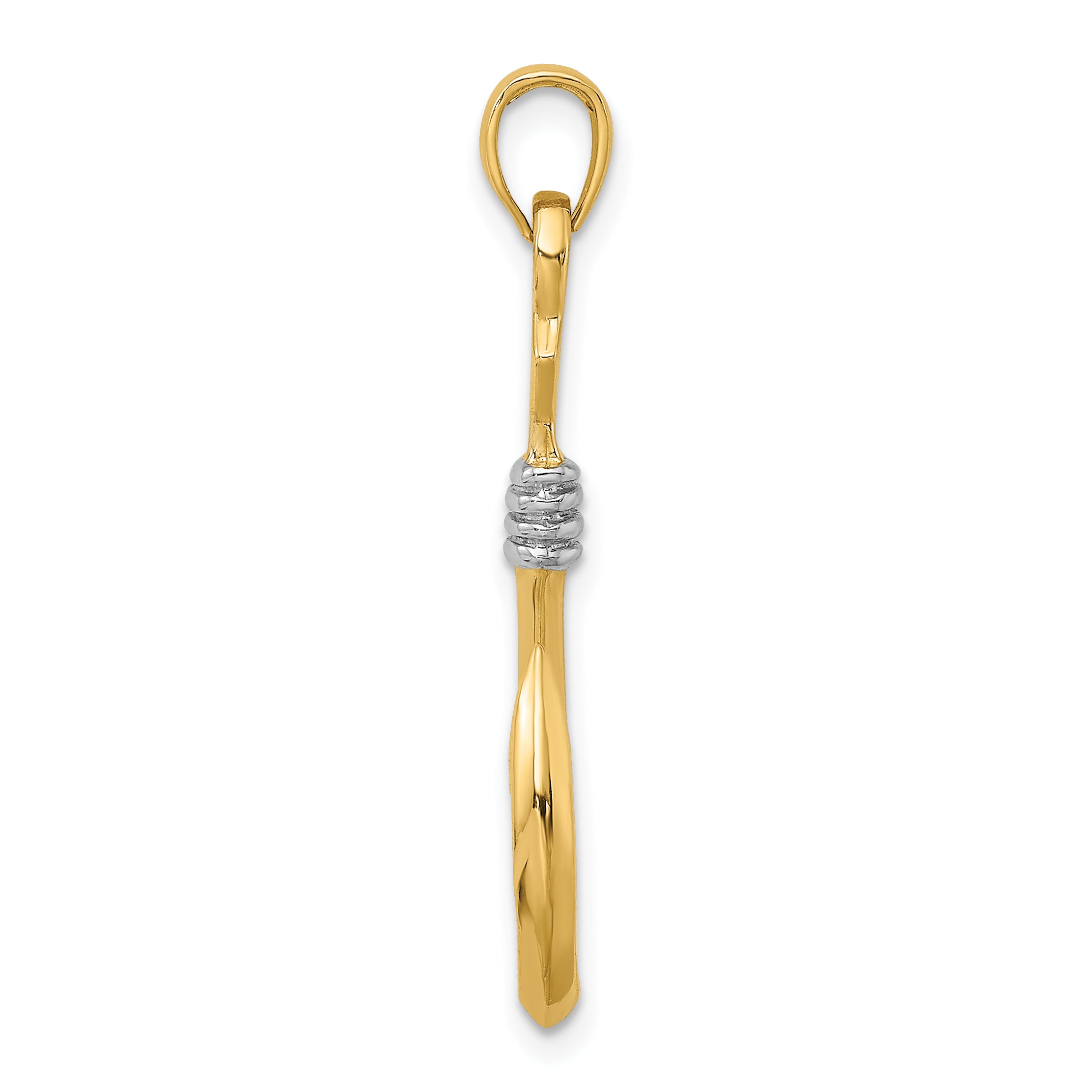 10K Yellow W/Rhodium 10K 3-D Fish Hook With Rope Charm