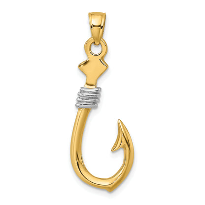 10K Yellow W/Rhodium 10K 3-D Fish Hook With Rope Charm
