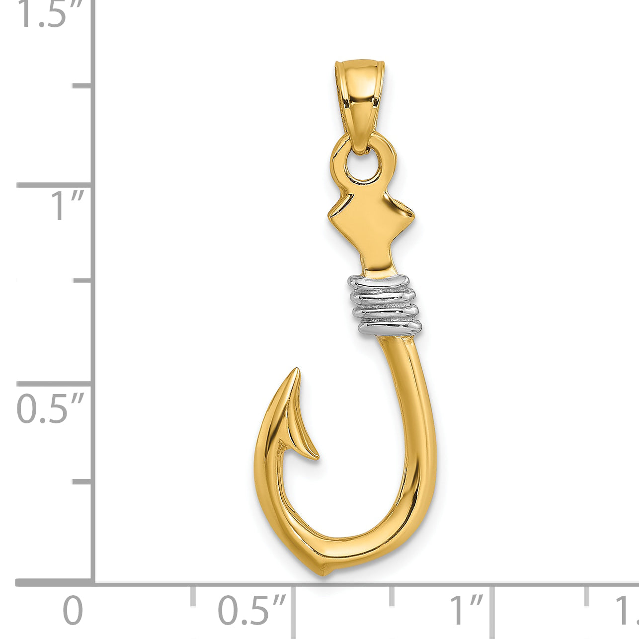 10K Yellow W/Rhodium 10K 3-D Fish Hook With Rope Charm