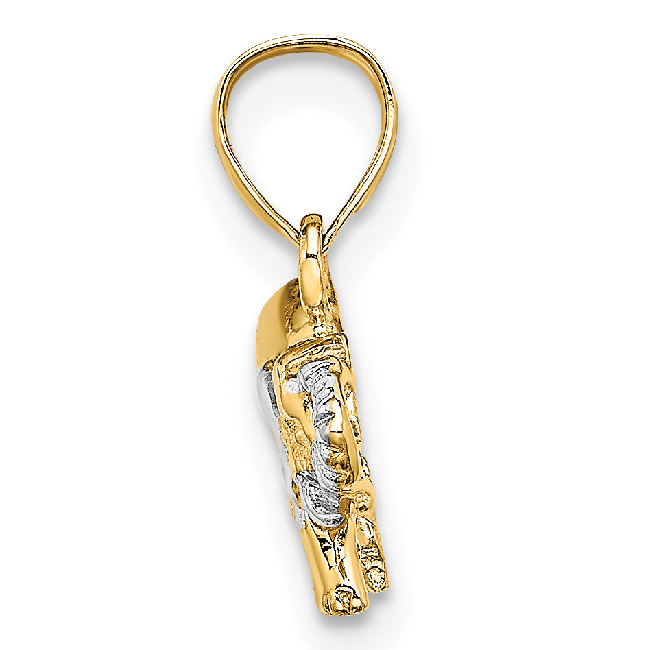 10K Yellow W/Rhodium W/ Rhodium Small Elephant Charm