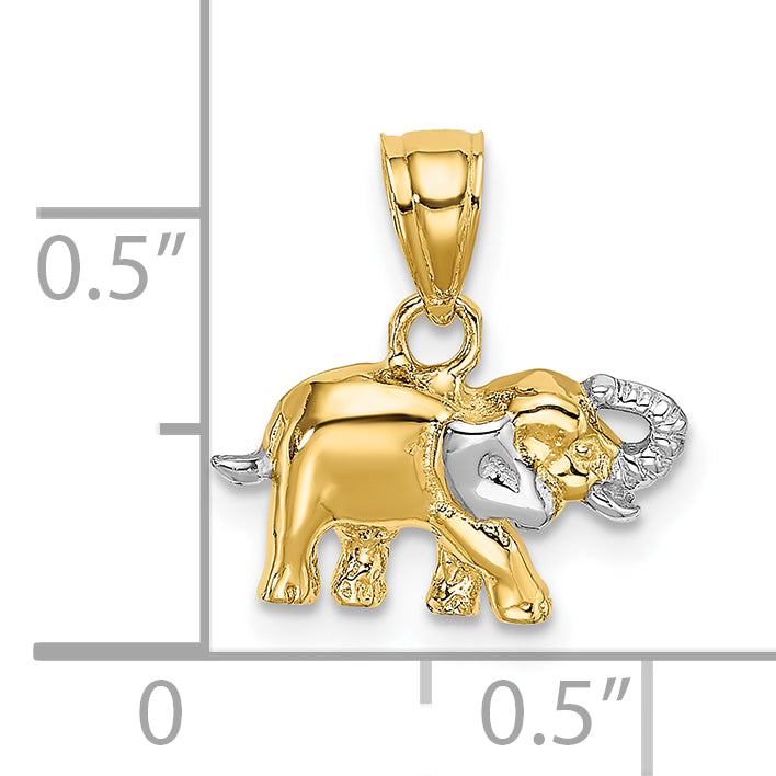 10K Yellow W/Rhodium W/ Rhodium Small Elephant Charm