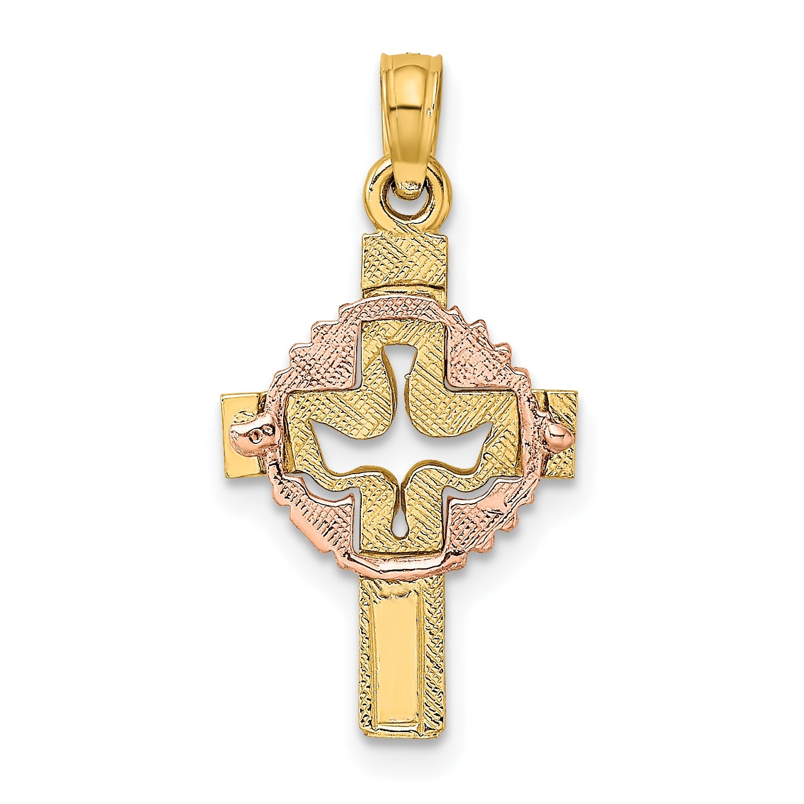 10K Two-Tone 10K Two-Tone Cut-Out Dove On Cross Charm